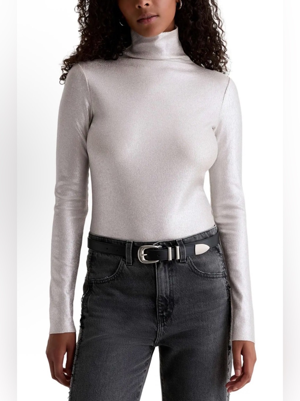 NWT (Reg $168) AG Jeans Chel’s Turtleneck in Metallic Ribbed Jersey Size M